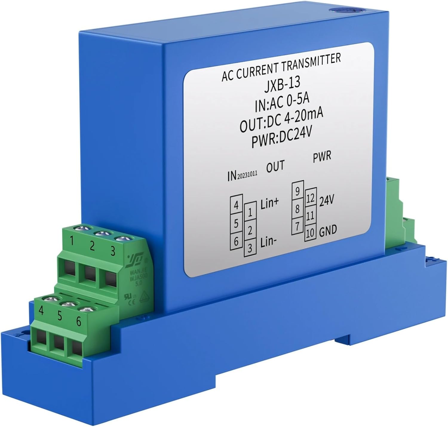 DC24V AC DC Current Transmitter 4-20mA 0-10V 0-5V RS485 35mm Rail Current Transducer 0-1A 0-2A 0-5A 0-10A AC DC Current Sensor(Input AC 0-3A)