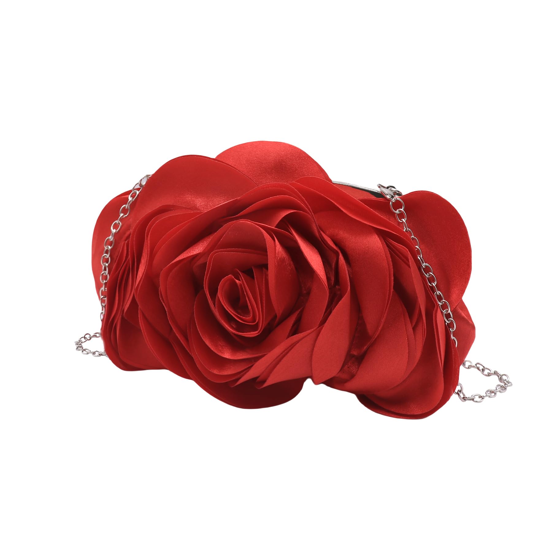 Women Evening Clutch Bag Fashion Rose Floral Satin Small Purse Handbag with Detachable Strap for Wedding,Evening Party, Prom