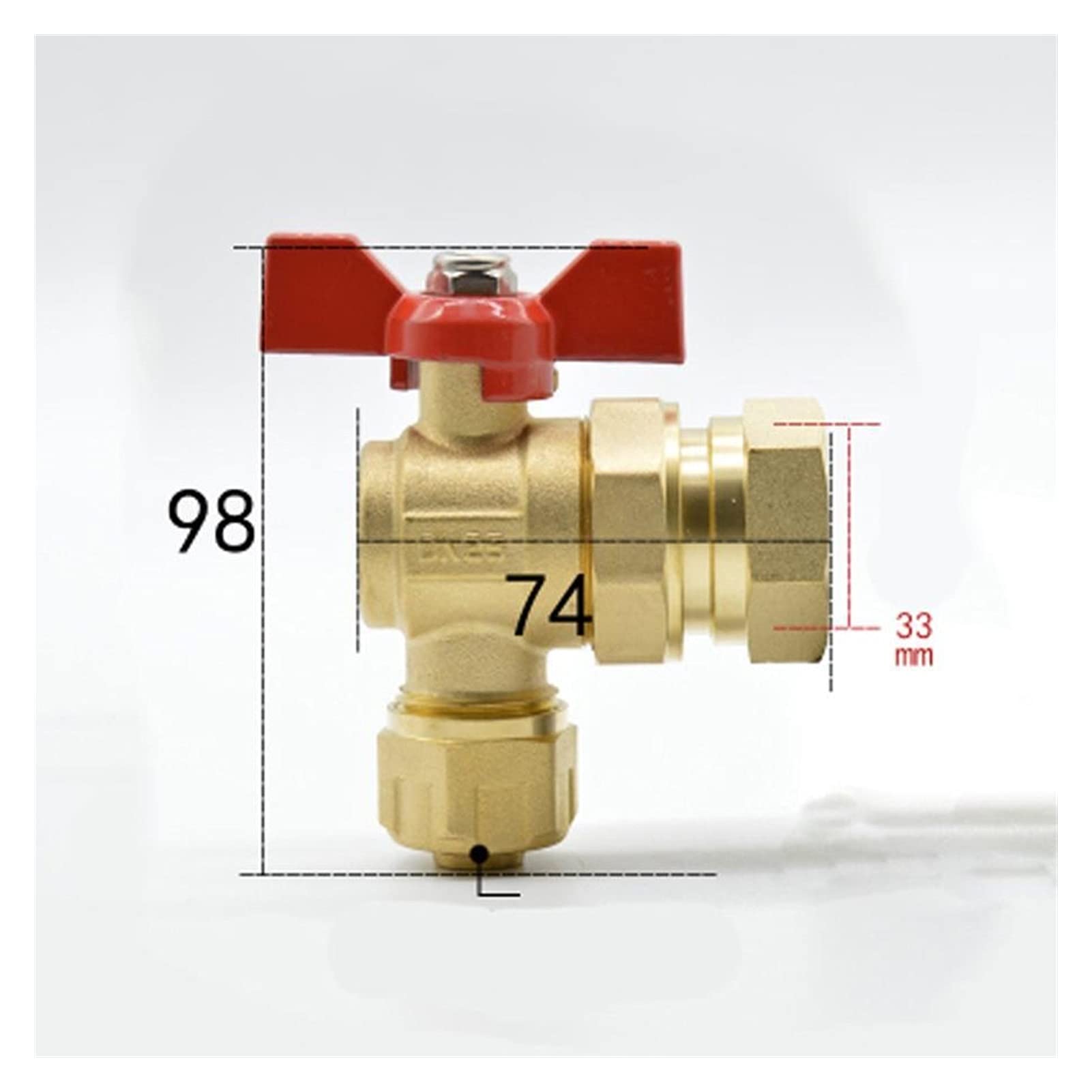 DN25 G 1 pollice femmina for tubo da 16/20 mm Nessuna valvola a sfera ad angolo in ottone con maniglia rossa