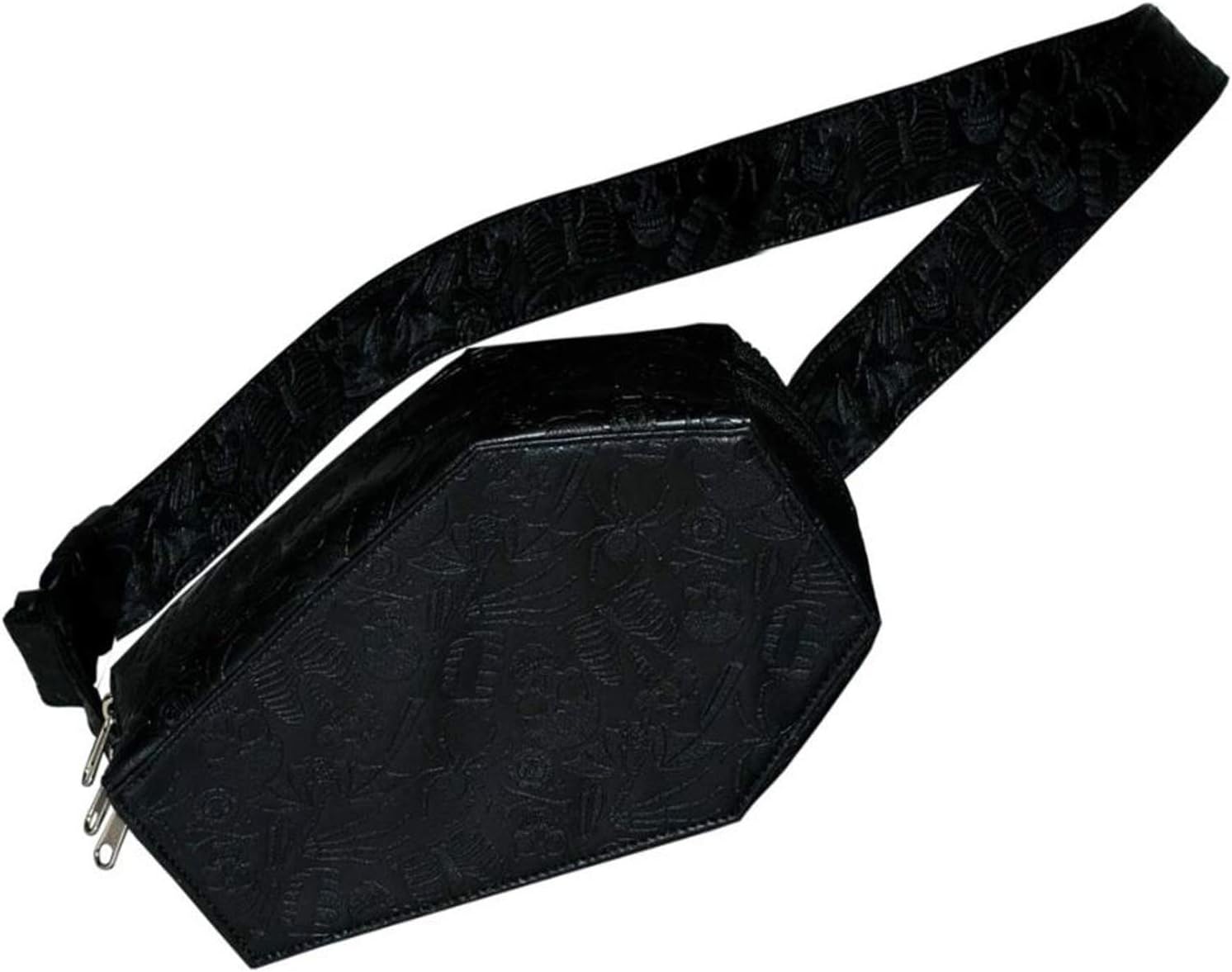 Coffin Hip Pouch! Vegan Leather Fanny Pack! Design With Spooky Embossed Graphics! Black Leather Waist Bag!