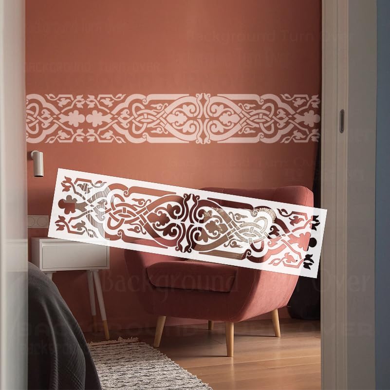 Pochoir pour peindre une frise murale celtique, grand motif de lignes courbes 110 cm S456
