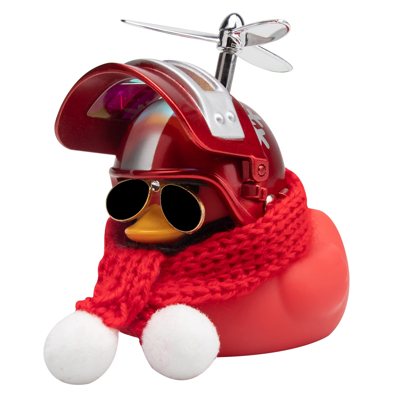 wonuu Cool Rubber Duck Car Decorations, Lovely Red Duck Car Dashboard Ornaments with Propeller Helmet, Sunglasses, Gold Chain (Z-Snowflake-Red)
