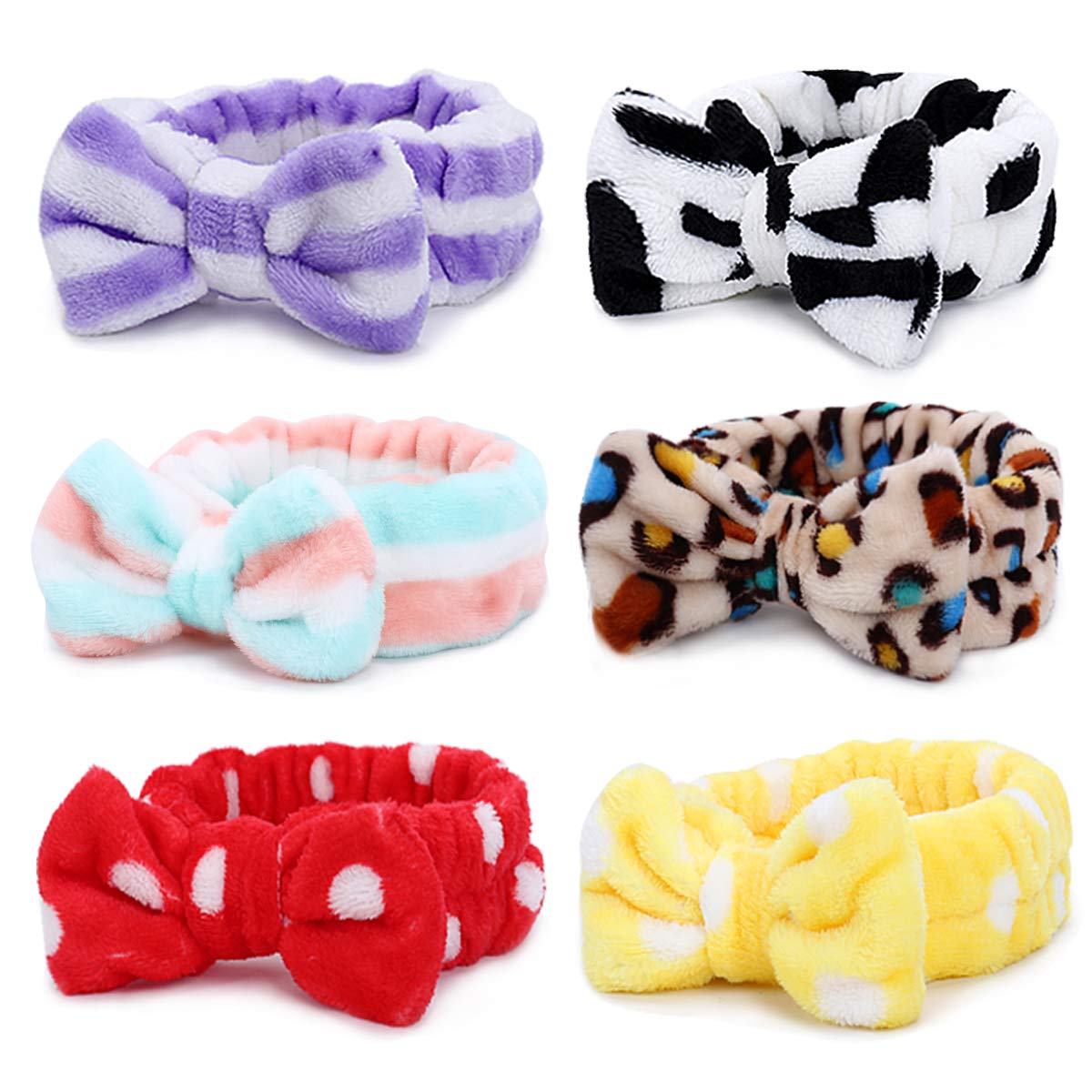 Spa Headband – 6 Pack Bow Hair Band Women Facial Makeup Head Band Soft Coral Fleece Head Wraps For Shower Washing Face