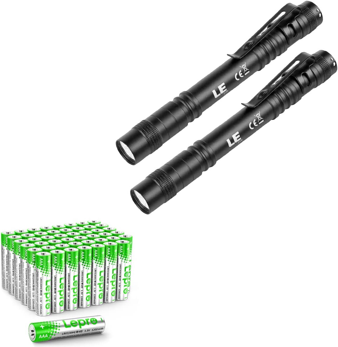 Lepro LED Pocket Pen Light & AAA Batteries Pack of 48