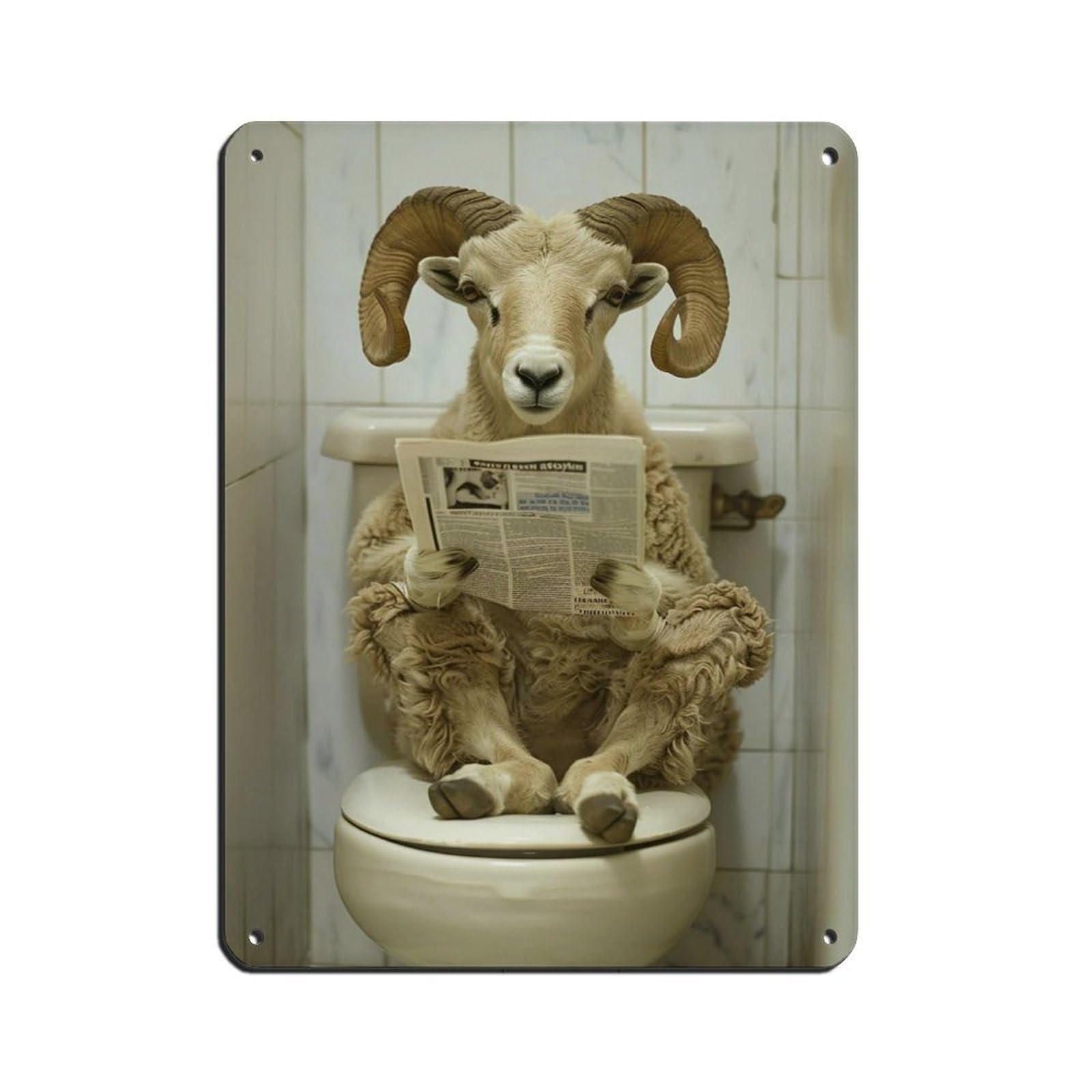 Ram Sitting on The Toilet Reading A Newspaper Tin Sign Vintage Metal Pub Club Cafe Bar Home Wall Art Decoration Poster Retro 12x16inch(30x40cm)
