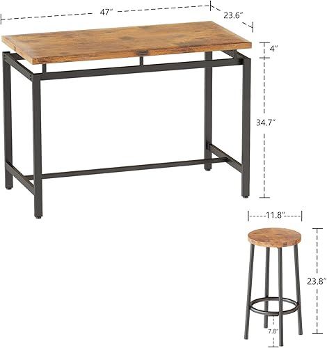Miniatura 6 de Hooseng Juego de mesa de comedor de 5 piezas, mesa de cocina industrial y sillas para 4, juego de mesa de bar de altura para 35.4 pulgadas, mesa de