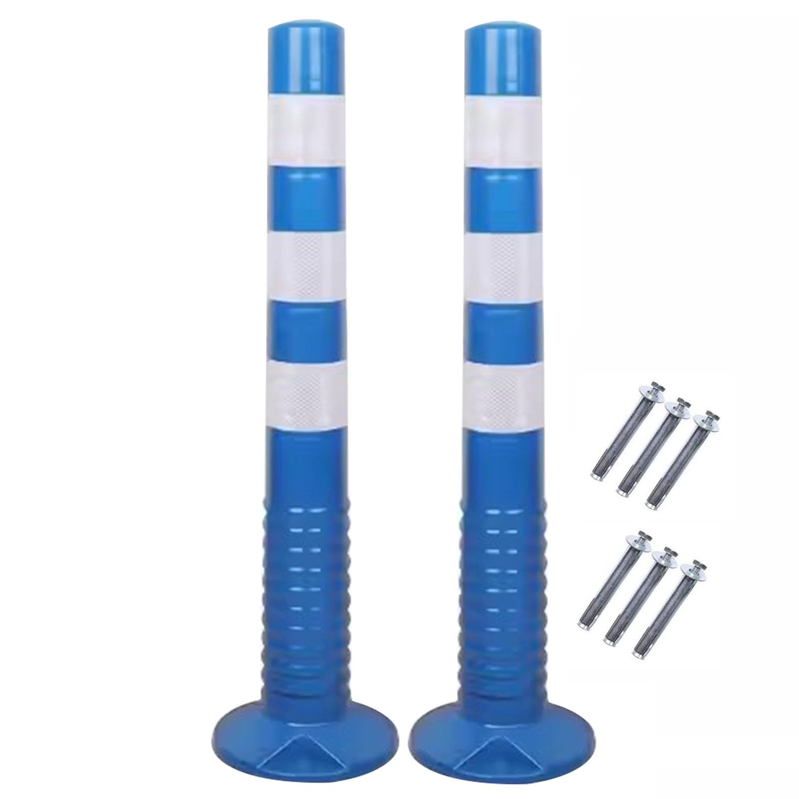 GHHVFEC Flexible Parking Bollards Barrier 2 Pcs High Traffic Delineator Post Cones for Driveway Garage Construction Blue+White 77 Cm High Visibility