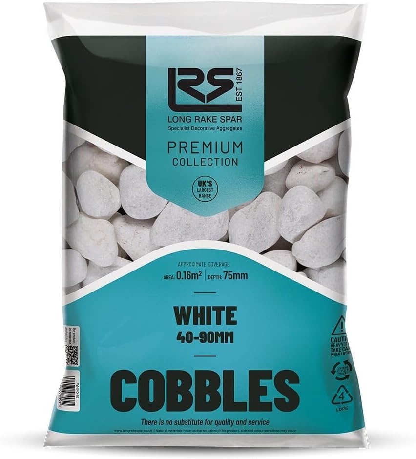 Suregreen White Cobbles 40–90mm | 20kg Decorative Garden Stones | Natural Pebbles for Landscaping, Driveways, Pathways, Rockeries | Aggregates
