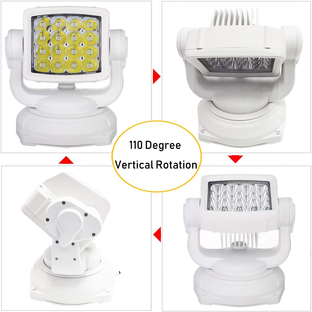 Lightronic Offroad LED Spotlight Head Light, Wireless Remote-Controlled, 6000K Cool-White Long-Range Spot Beam for Trucks & Boats, Corrosion & Vibration Resistan, 12V/24V DC, White, 1-PCS