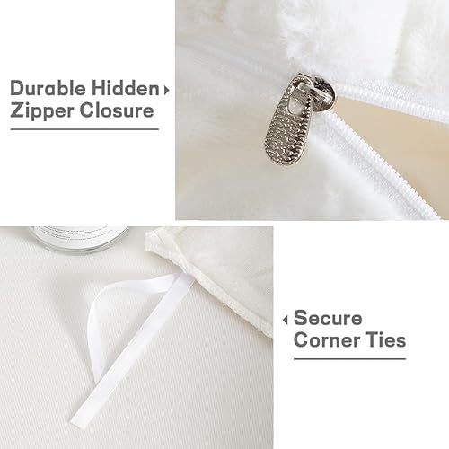 Miniatura 4 de Nayoroom Funda de edredón de piel sintética esponjosa, tamaño Queen, franela de terciopelo a rayas blancas, funda de edredón reversible de 3 piezas,