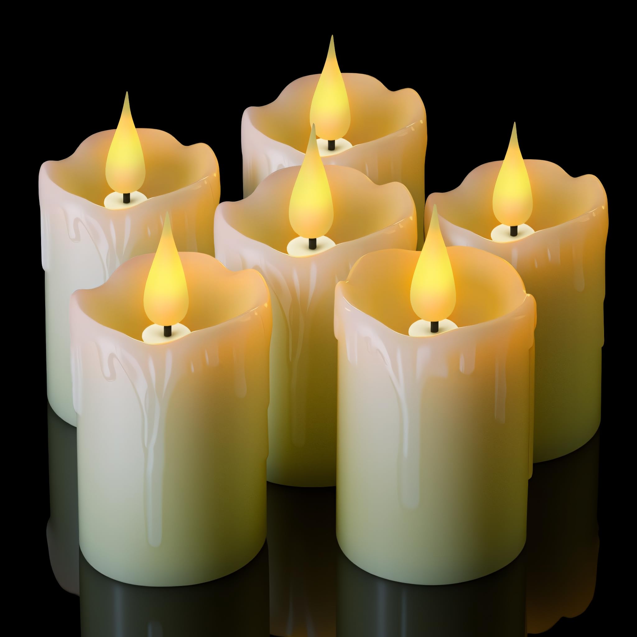 Velas LED parpadeantes con pilas, 4 cm x 6,5 cm, cera auténtica, batería realista, 6 unidades de velas LED para exteriores, llama parpadeante para bodas, fiestas
