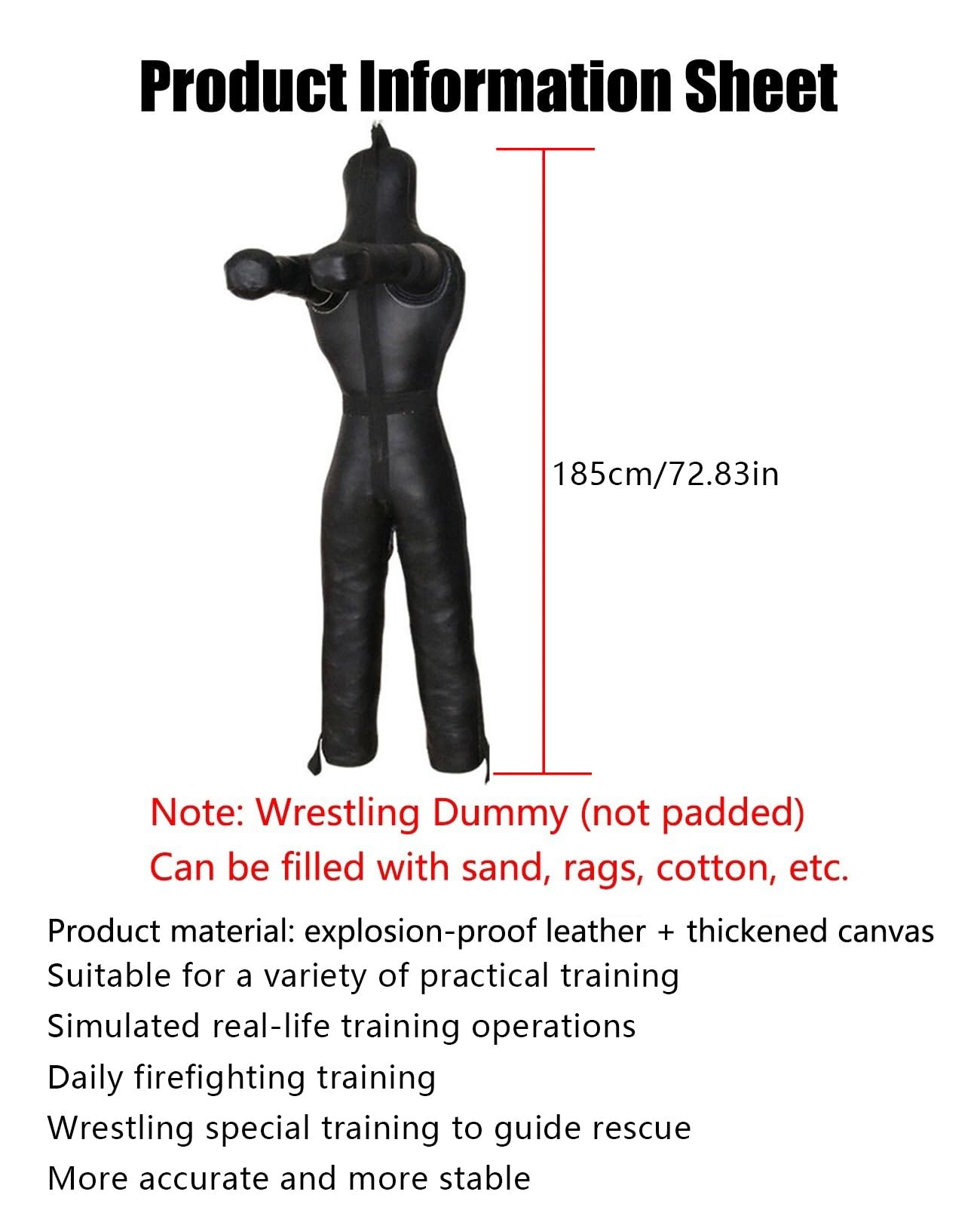 Suspendu Mannequin de Lutte, MMA Judo Grappling Sac de Frappe Dummy, Frappe Boxe Arts Martiaux entraînement, 185 cm Grandeur Nature Lutte Karaté Entraînement, Non Rempli