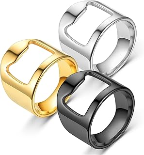 3Pcs Stainless Steel Beer Bottle Opener Finger Ring Corkscrew for Women Men Polished Lightweight Biker Corkscrew Ring Bar Nightclub Tool Jewelry-A 6