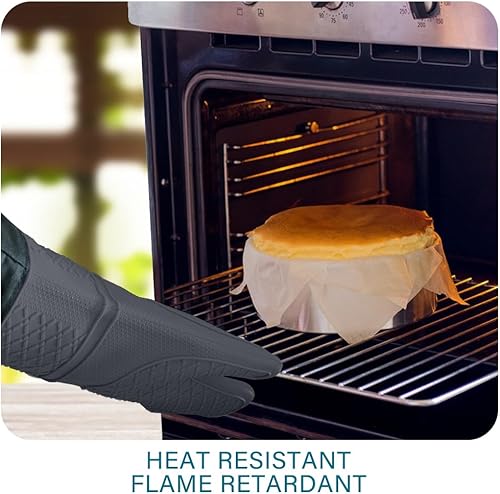 Miniatura 3 de meioro Guantes de horno de silicona, resistentes al calor y antideslizantes, juego de guantes de horno de cocina flexibles con forro acolchado