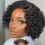 Srakuw Glueless Wigs Human Hair Pre Plucked Pre Cut Wear and Go Water Wave 4x4 Lace Closure Wigs for Black Women 180 Density Curly Bob Wig Human Hair 6 Inch