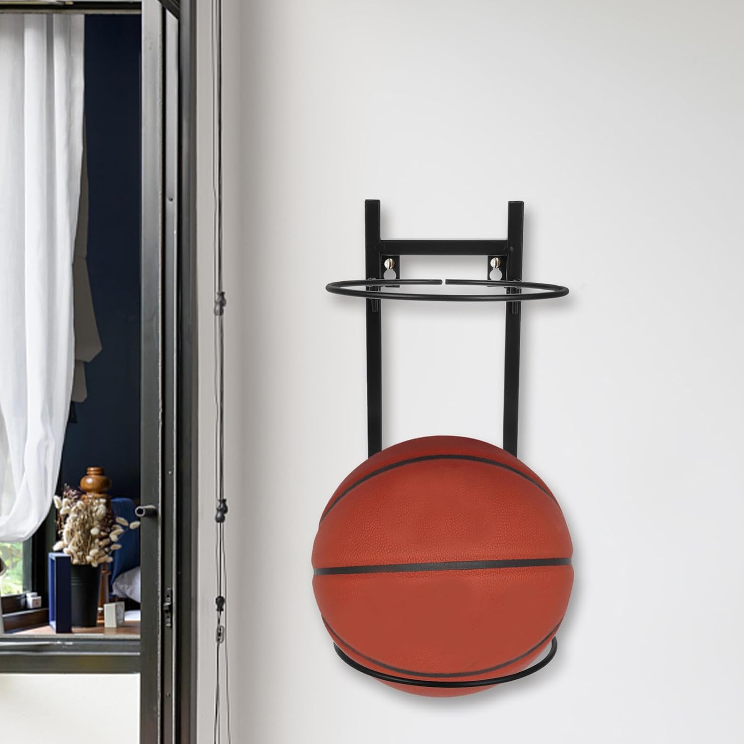 Wall-Mounted Ball Holder Basketball Soccer Football Storage Rack Metal Sports Ball Organizer for Teen Bedroom Decor and Outdoor Use