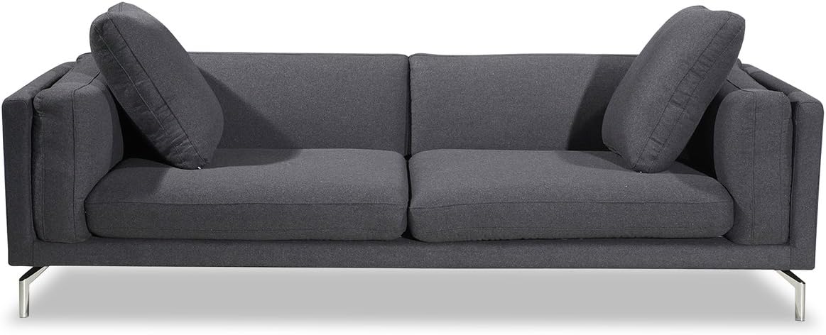 Basil Modern Loft Sofa, Charcoal Cashmere/Stainless Steel Legs
