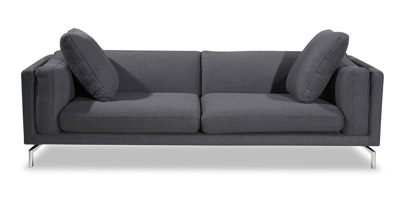 Basil Modern Loft Sofa, Charcoal Cashmere/Stainless Steel Legs