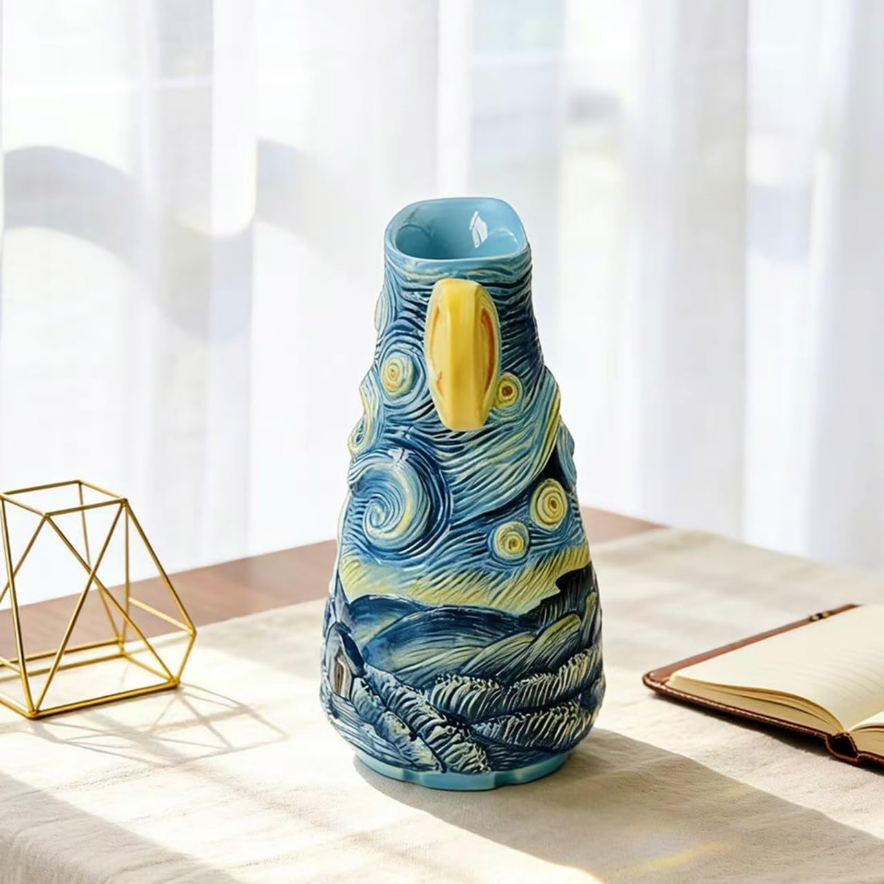 Ceramic Hand-Painted Starry Sky Vase, Home Decor Bouquet Holder- 8.7" Tall