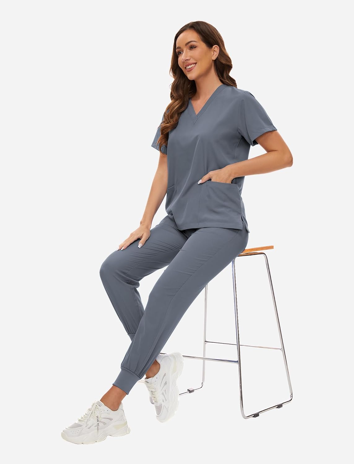 VIAOLI Scrubs for Women Set V-Neck Pocket Top & Drawstring Jogger Scrub Pants Stretch Nursing Scrubs Set Uniform - Image 5
