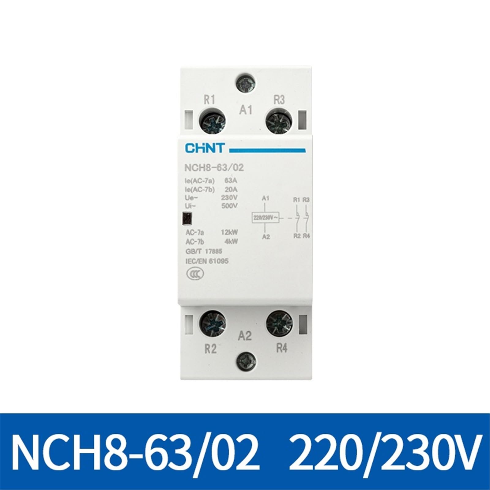 1 szt. 230V AC stycznik NCH8 63A 2NO 1NC 1NO 2 NC modułowy stycznik AC domowy 2 4-biegunowy faza (NCH8-63A-02 2NC)