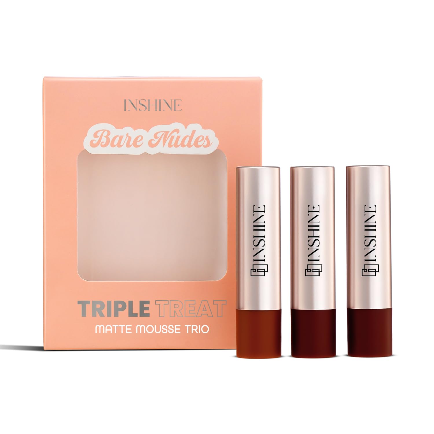 INSHINE Triple Treat Matte Mousse Trio | Ultra-Light, Richly Pigmented Lipstick Set of 3 | Soft Matte, Long-Lasting & Non-Drying | Weightless Comfort | Vegetarian & Cruelty-Free (02 Bare & Nudes)-image-49