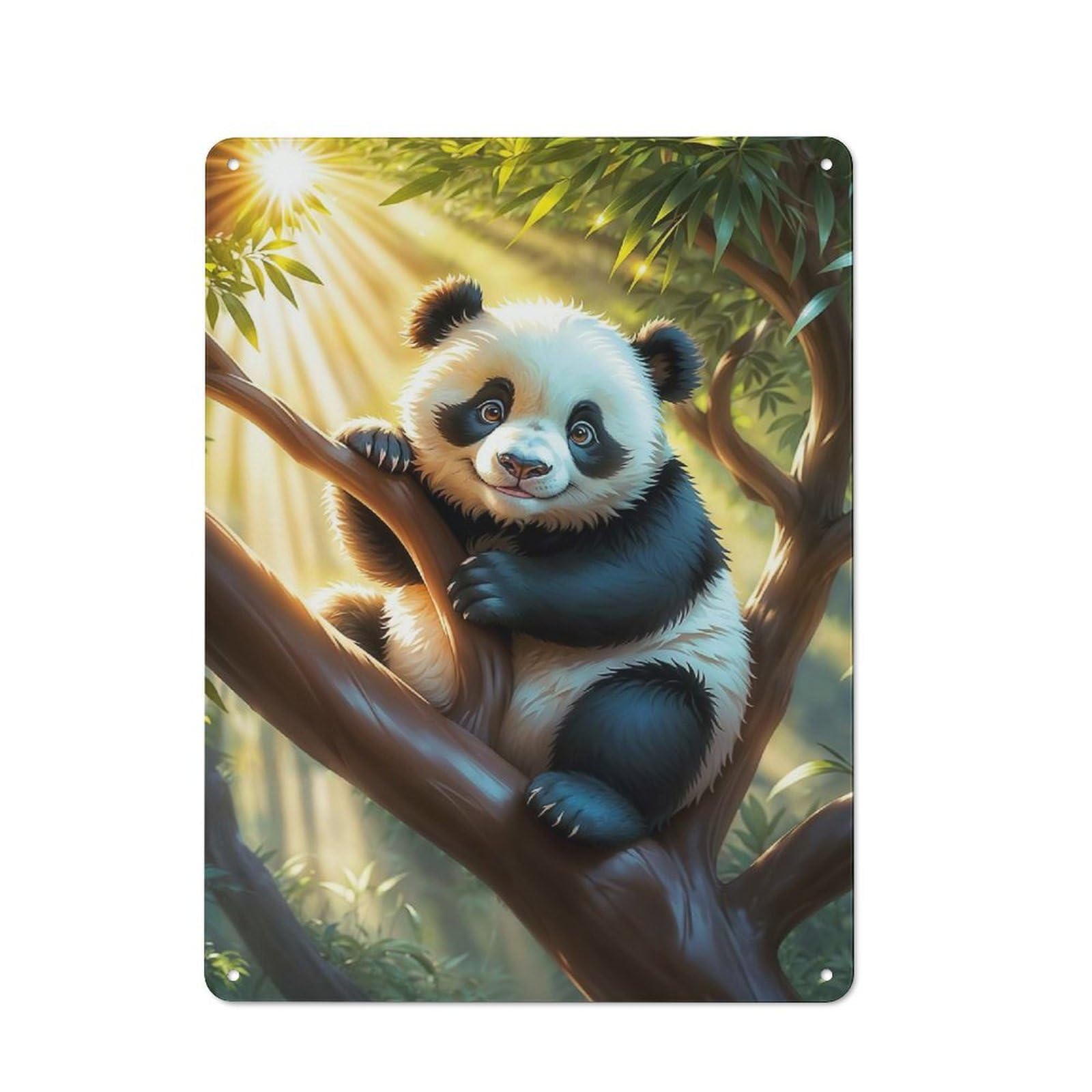 Junmoney Cute Panda In Tree Classic Metal Sign 40X30cm Featuring Bar Wall Plaque For Diner, Restaurant, Shed Or Kitchen