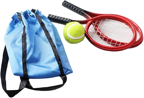 Colaxi Juego de raqueta y pelota de tenis en miniatura 1/6 en miniatura, accesorios de decoración de casa de muñecas en miniatura, modelo de