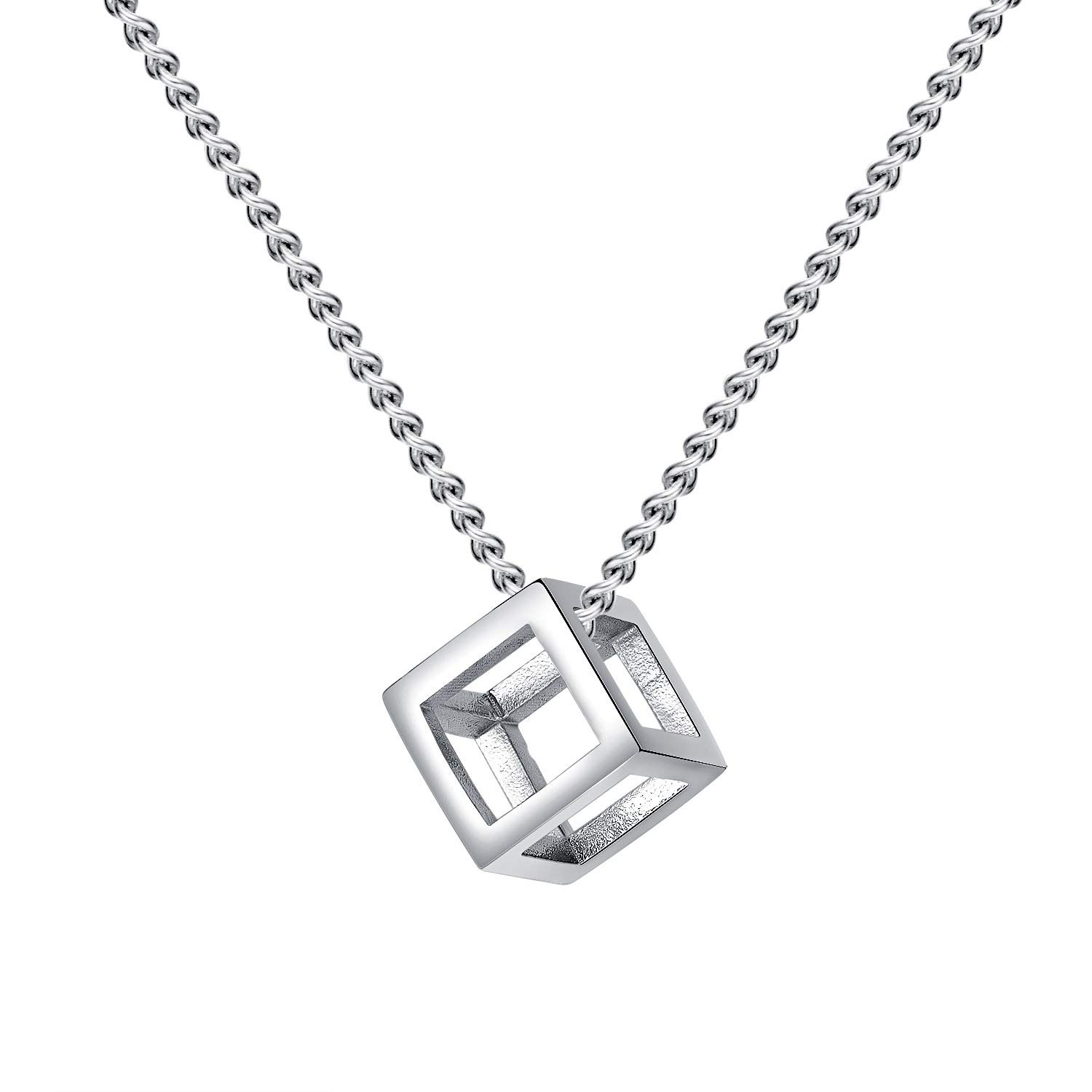 HIJONESMen's Titanium Steel Cube Pendant Necklace Hollow Out