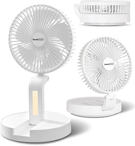 Geek Aire Ventilador de refrigeración personal que sopla aire frío, ventilador de escritorio portátil recargable con LED, ventiladores oscilantes de