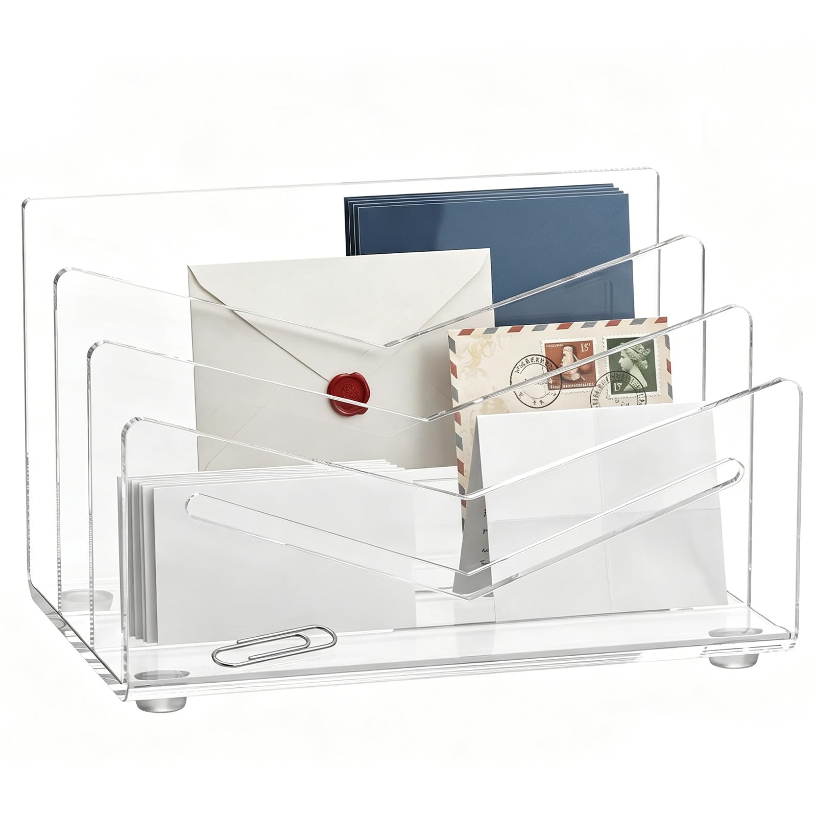 YUEKUNTJ Minimalist Acrylic Mail Holder, 3 Compartments File Envelope Mail Organiser Sorter, Clear Small File Letter Document Storage, for Desk Bill Holder Office Home School Organization