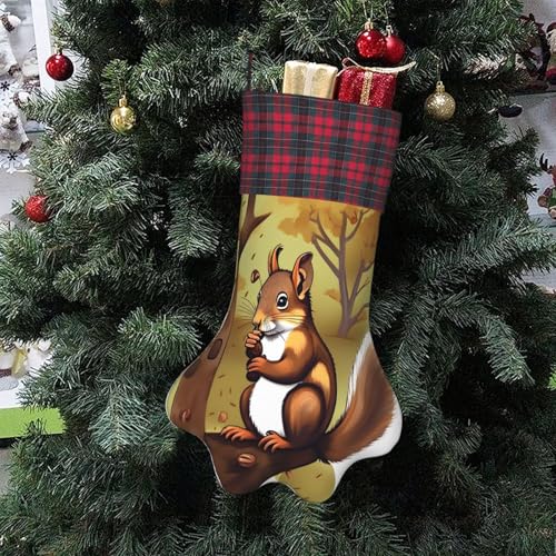 LiuMng Nussfressende Eichhörnchen, personalisierte Weihnachtsstrümpfe mit Pfotenabdrücken – festliche Hängedekoration für Familienkamin, Schwarz, Einheitsgröße