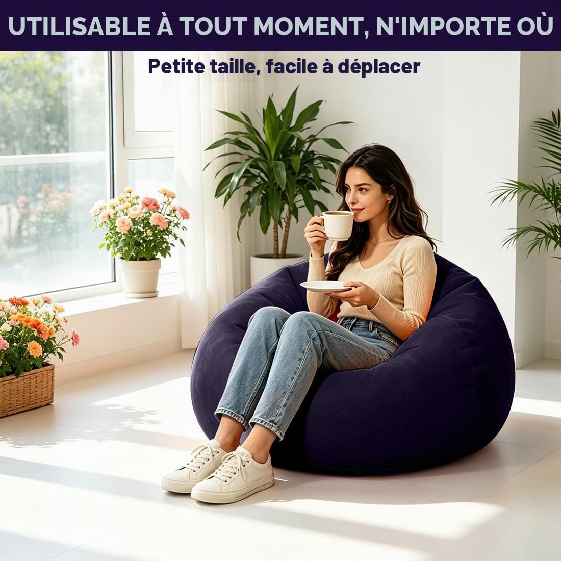 Air Sofa Lazy - No Bean Bag - Canapé gonflable - Lavable - Pour salon, chambre à coucher - Pouf super doux - Bleu