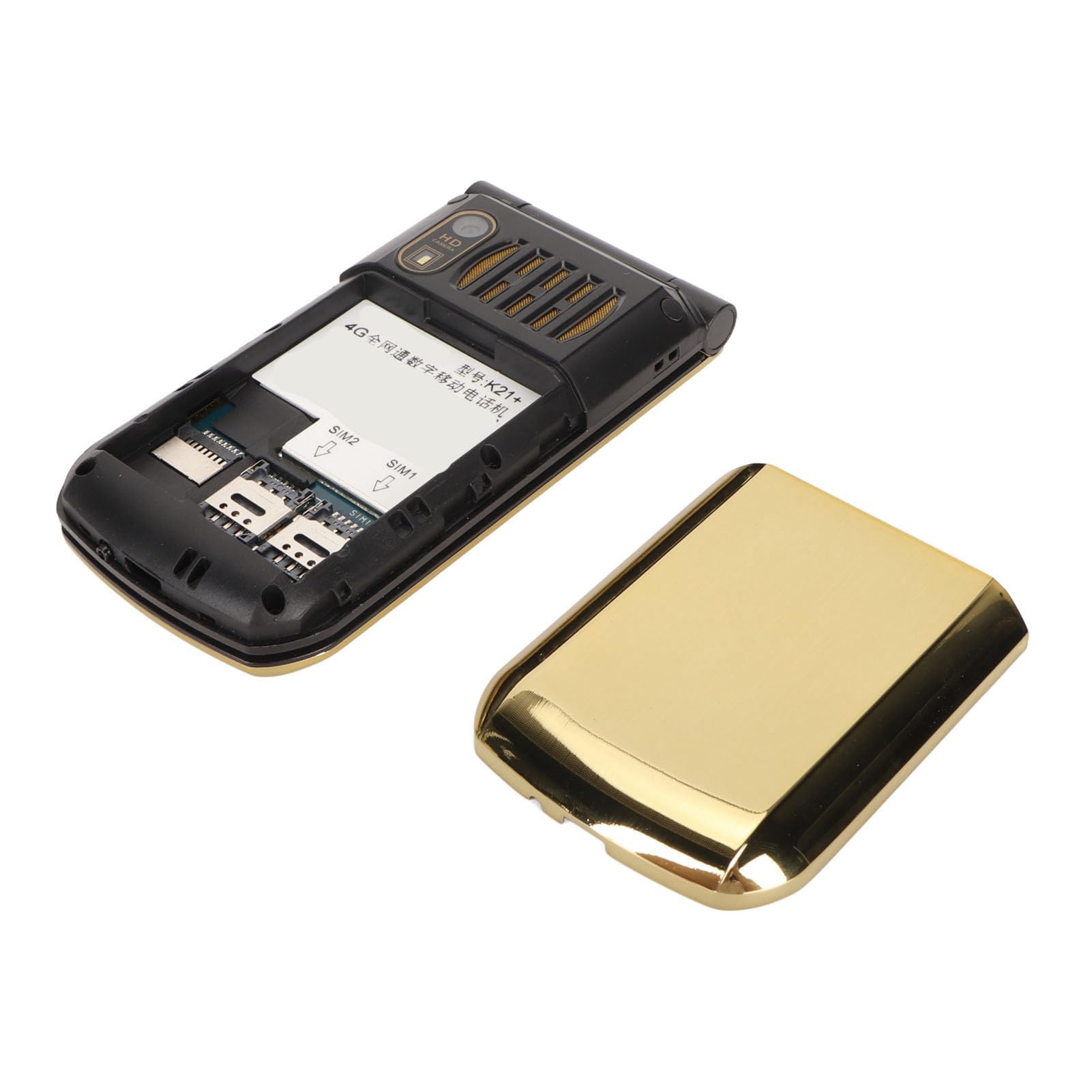 POENVFPO - Teléfono plegable con botón grande y funciones potentes. Pantalla doble. Batería 4800 MAh para personas mayores (GOLD)