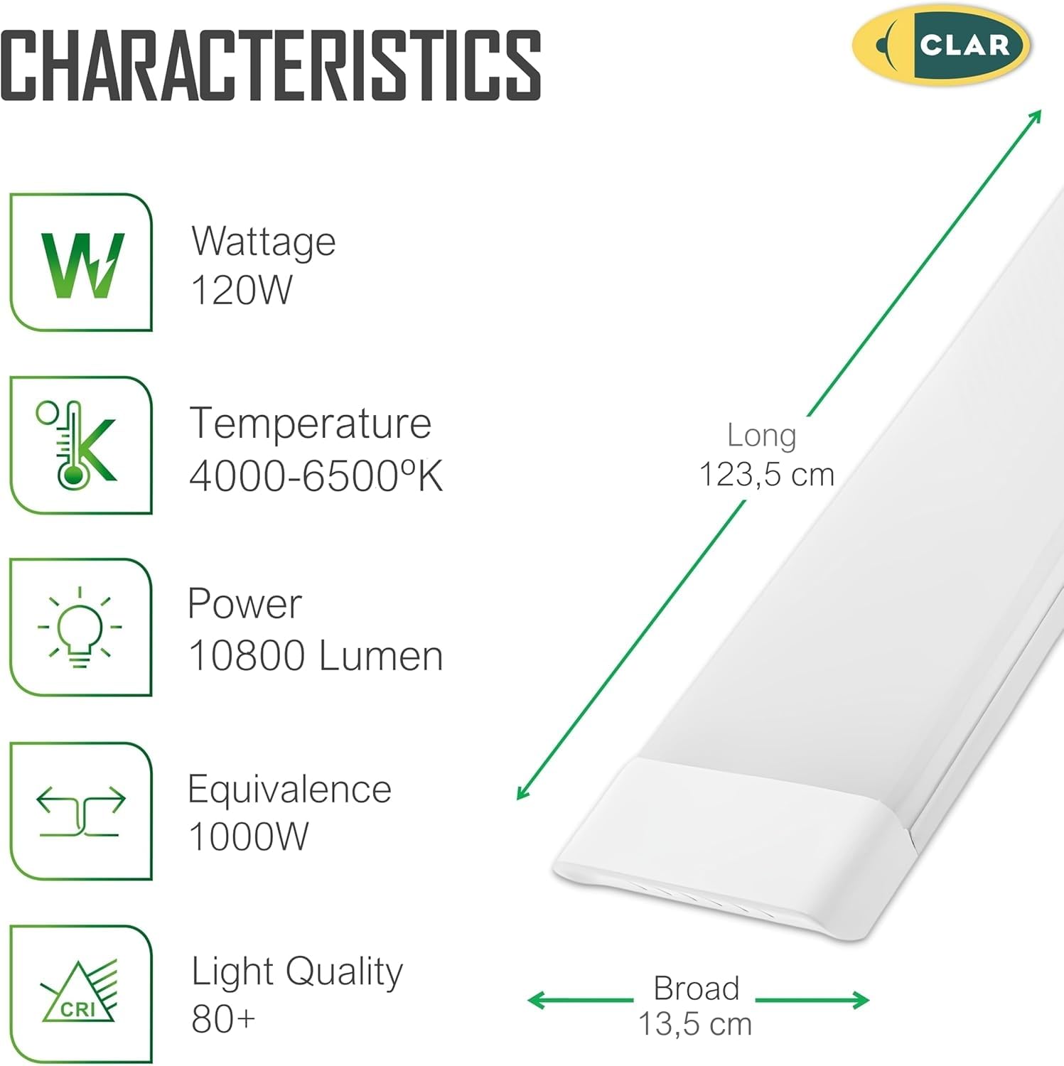 CLAR Feuchtraumleuchte 120cm 6500K 120W Pack 2 Deckenleuchte Lang Leuchtstoffröhre