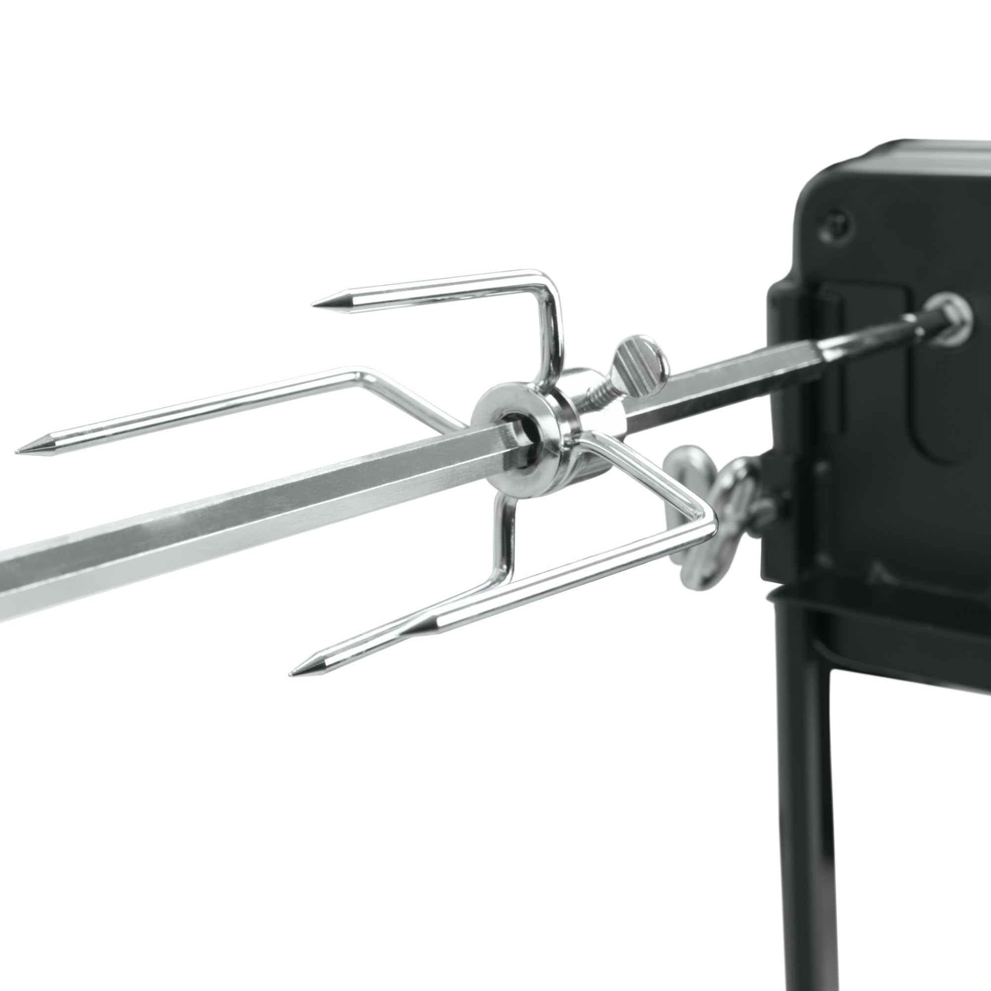 BBQ-TORO Set spiedini per Escursioni, Campeggio, falò e Altro, 90 cm, 2 Aghi per Carne, Motore (con Batteria)