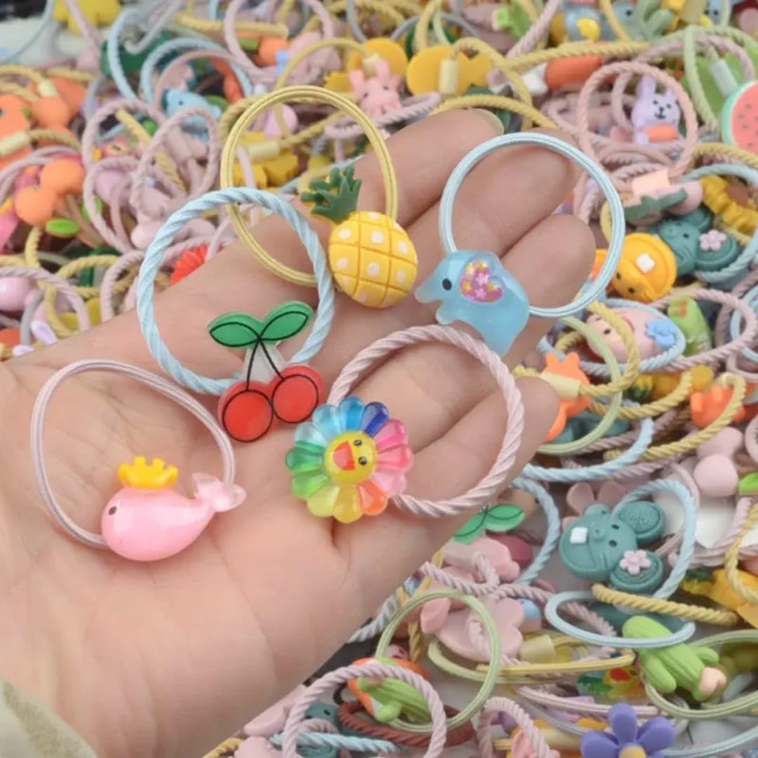 H-STYLE STORE Hair Bands for Girls, Cartoon Animal Flower Design Elastic Ponytail Holders, (24, multicolour) 1