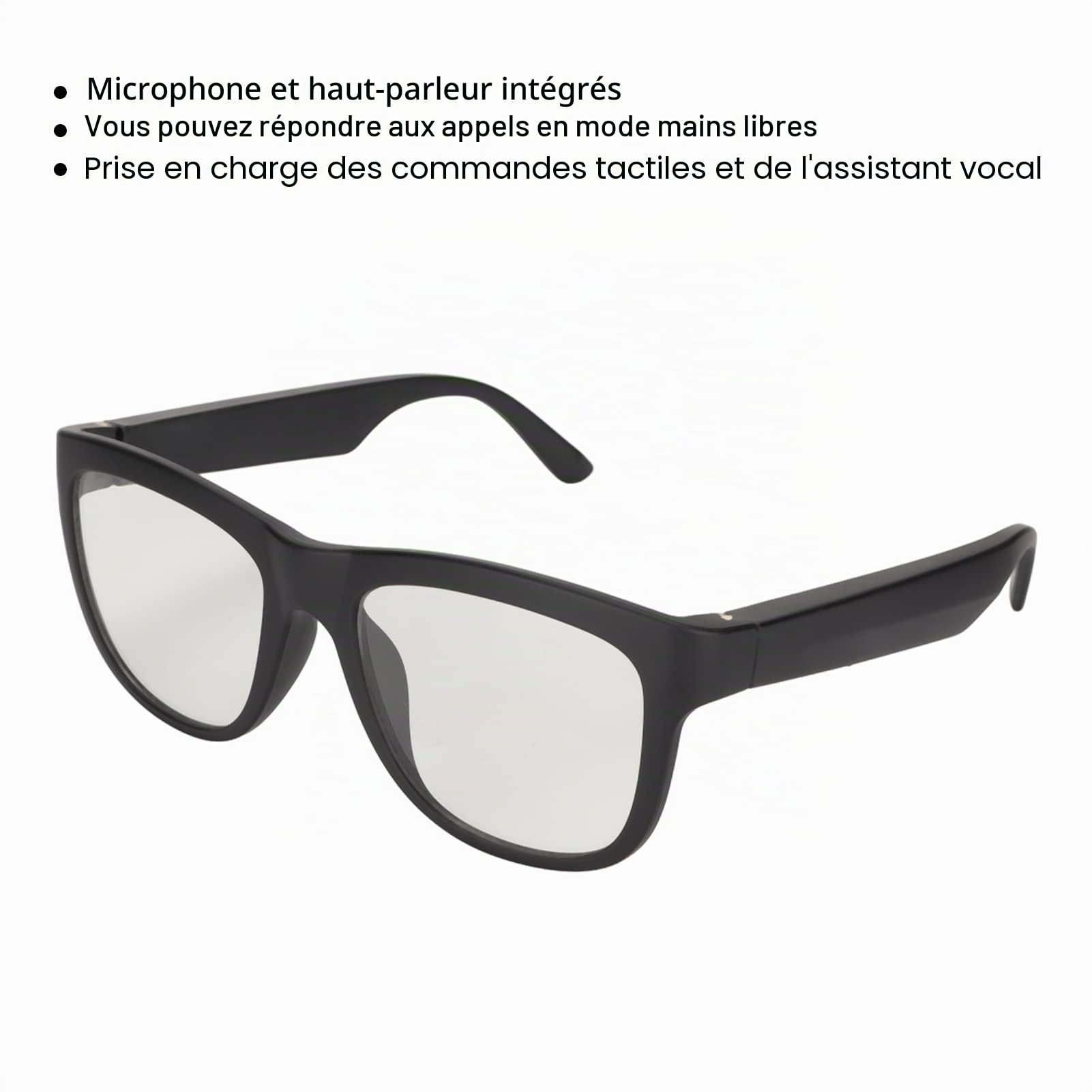 Lunettes Intelligentes, Lunettes de Audio Bluetooth sans Fil Micro et Haut-Parleur Intégrés Commande Vocale Appel Mains Libres, Écouteurs Multifonctions sans Fil à Oreille
