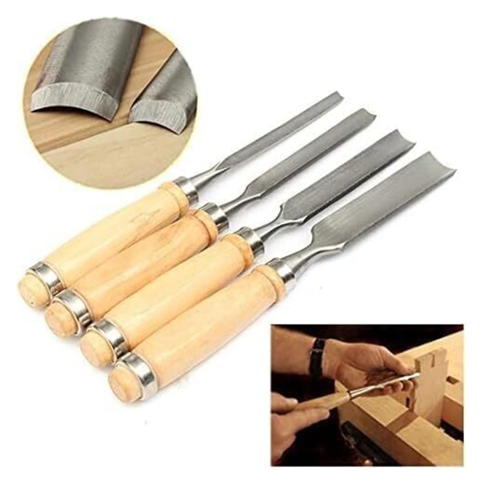 KEuLen Scalpelli per Legno, Set di scalpelli for Legno con Manico, Utensili for falegnameria, Confezione da 4