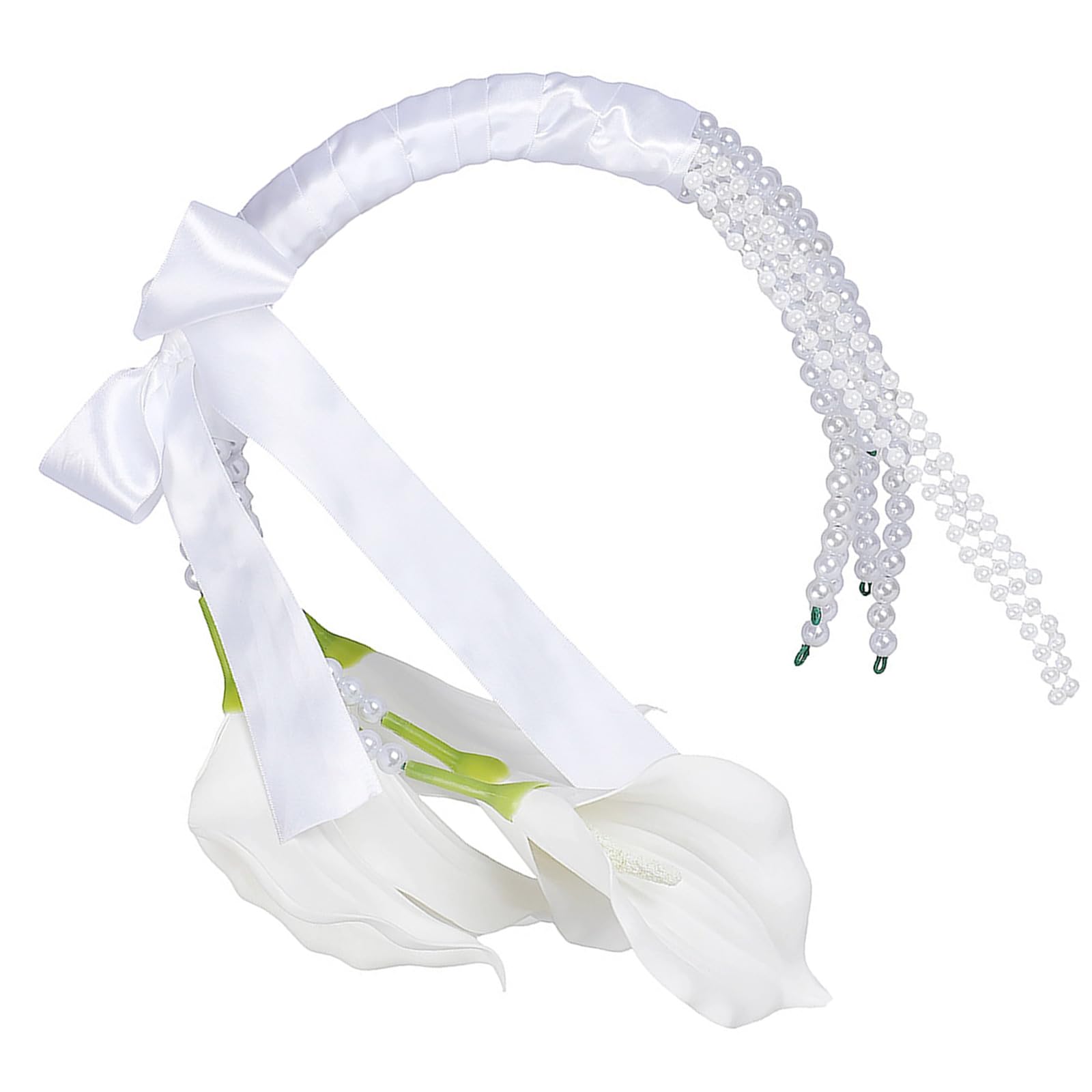 Msioytog Luxurious Wedding Handheld Bouquet Artificial Silk Flower with Beadwork Ribbon Bowknot Design for Ceremony Bridesmaid Wedding Artificial Floral Hoop Wreath
