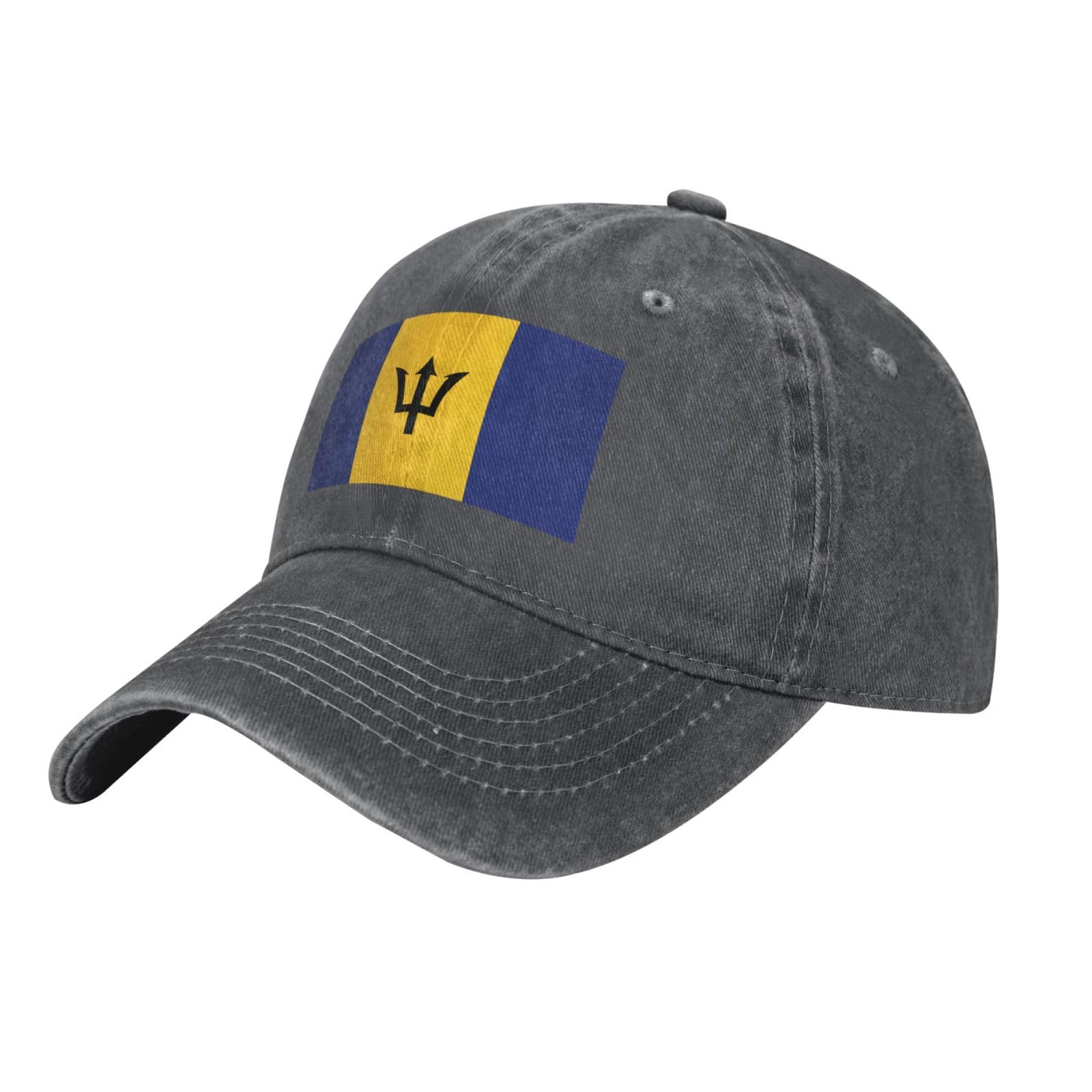 Beirijl Unisex Deep Heather Flag Of Barbados Washed Cowboy Baseball Cap For Adults - Stylish And Breathable Hat With Adjustable Strap, One Size