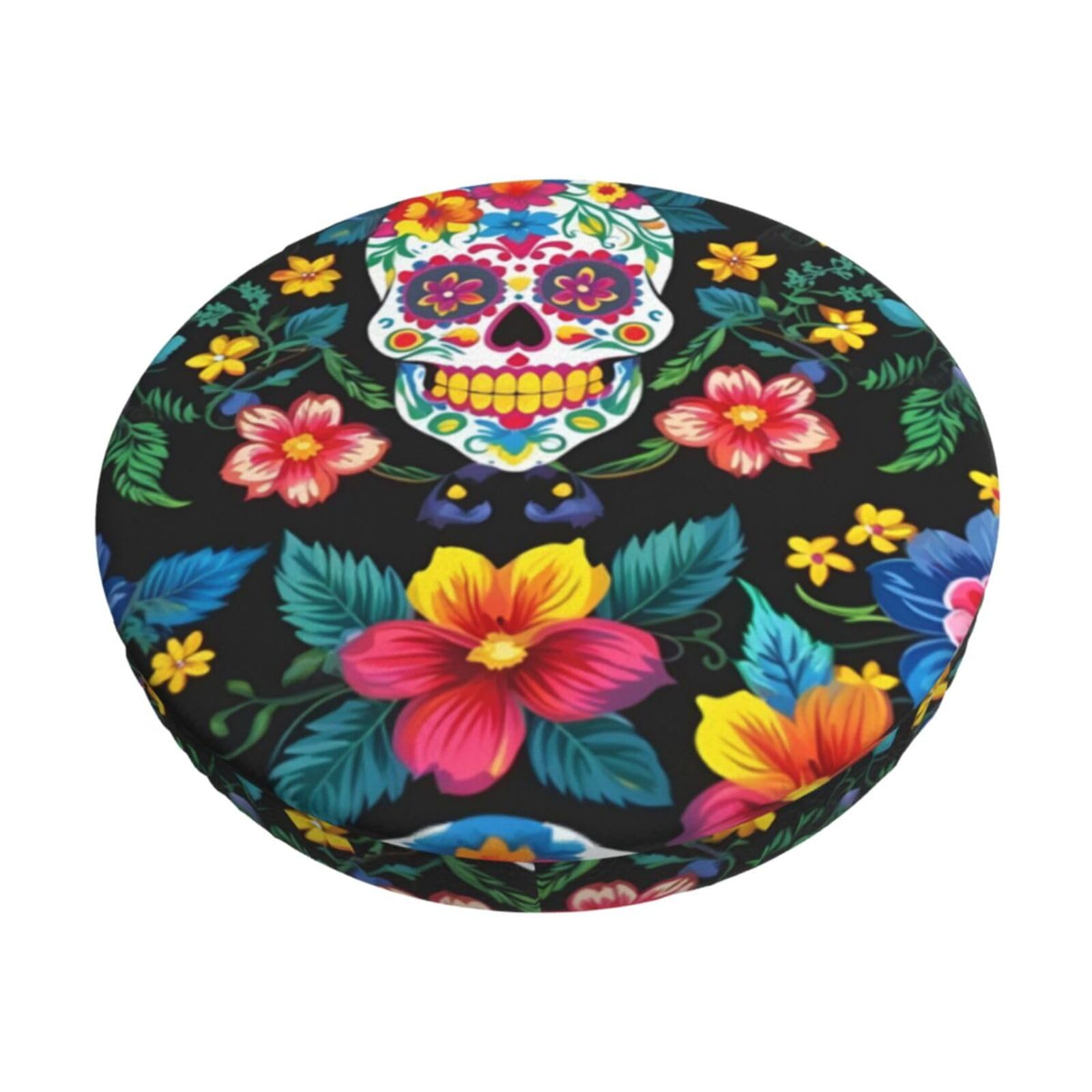 PUYhgb Sugar Skulls Flowers Print Round Bar Chair Cushion Cover, Home Decorative Seat Cover For Home Kitchen Dining