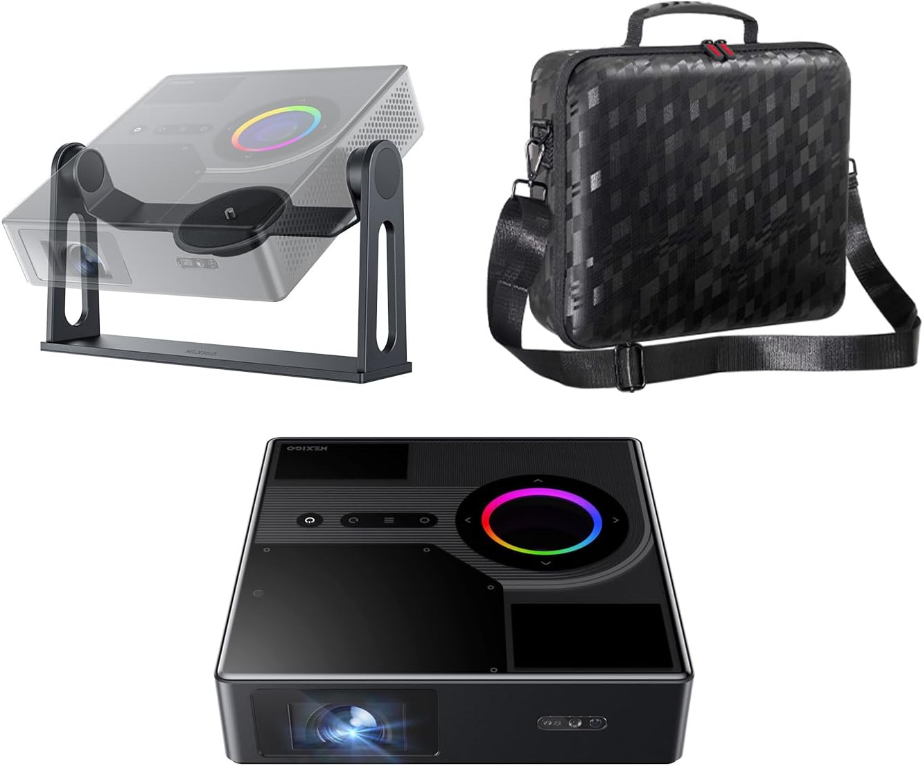 NexiGo Nova Mini Portable Laser Projector with Carrying Case & Gimbal Stand, Google TV w/Netflix, 1080p FHD, 1200 Lumens, 15000:1 Contrast w/SAE, 3D, Auto Setup, 150" Display, 8W Dolby Audio (Renewed)