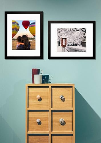 Miniatura 4 de Golden State Art, Portarretratos negro de 11 x 14 pulgadas con paspartú para mostrar fotos de 8 x 10, cristal real (paquete de 2)