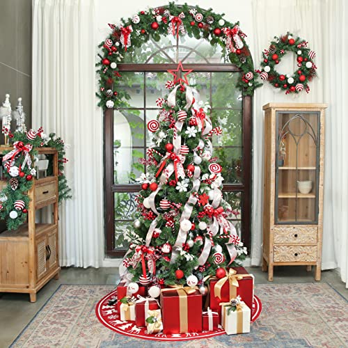 Wbhome 5Ft Decorated Artificial Christmas Tree With Ornaments And Lights, Red White Christmas Decorations Including 5 Feet Full Tree, Ornaments Set, 200 Led Lights #TOP6