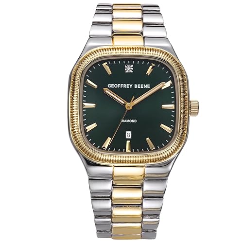 Men's Square Metal Dress Watch, Genuine Diamond Accent Green Dial