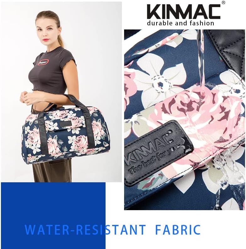 Kinmac Women's Travel Duffel Bag,Sports Gym Yoga Duffel Bag Weekender Overnight Totes Bag with Shoes and Wet Compartment (Rose Blue) - Image 4