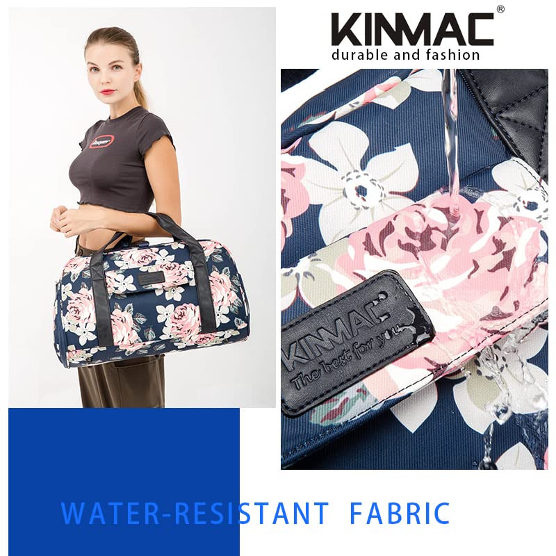 Kinmac Women's Travel Duffel Bag,Sports Gym Yoga Duffel Bag Weekender Overnight Totes Bag with Shoes and Wet Compartment (Rose Blue)4