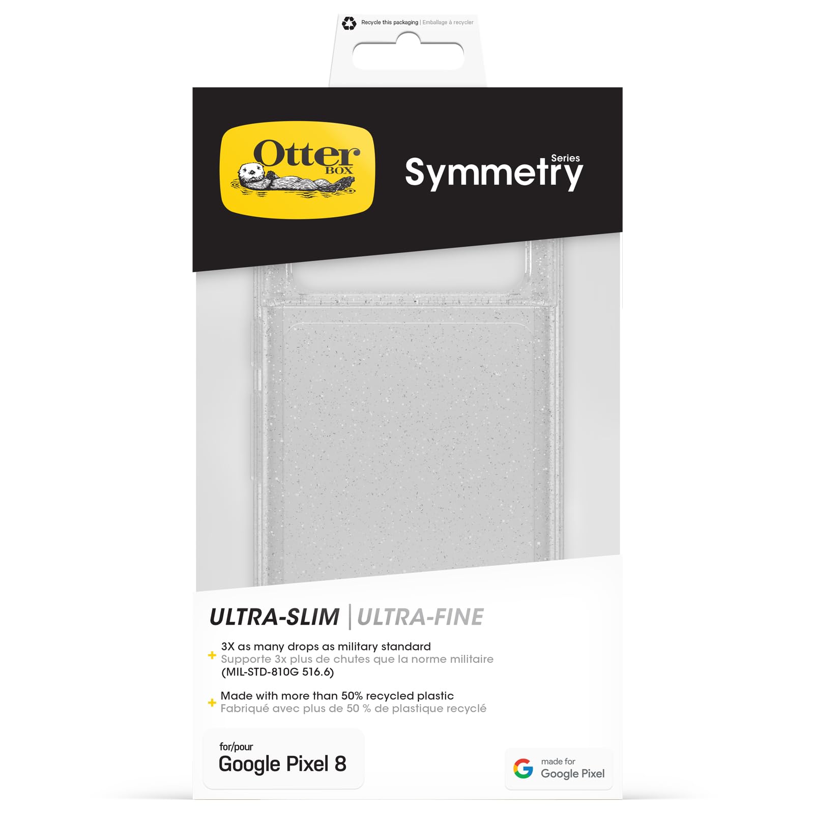 OtterBox Cover per Google Pixel 8 Symmetry Clear,resistente a shock e cadute fino a 2 metri,sottile, testata 3x MIL-STD 810G, Trasparente - Stardust