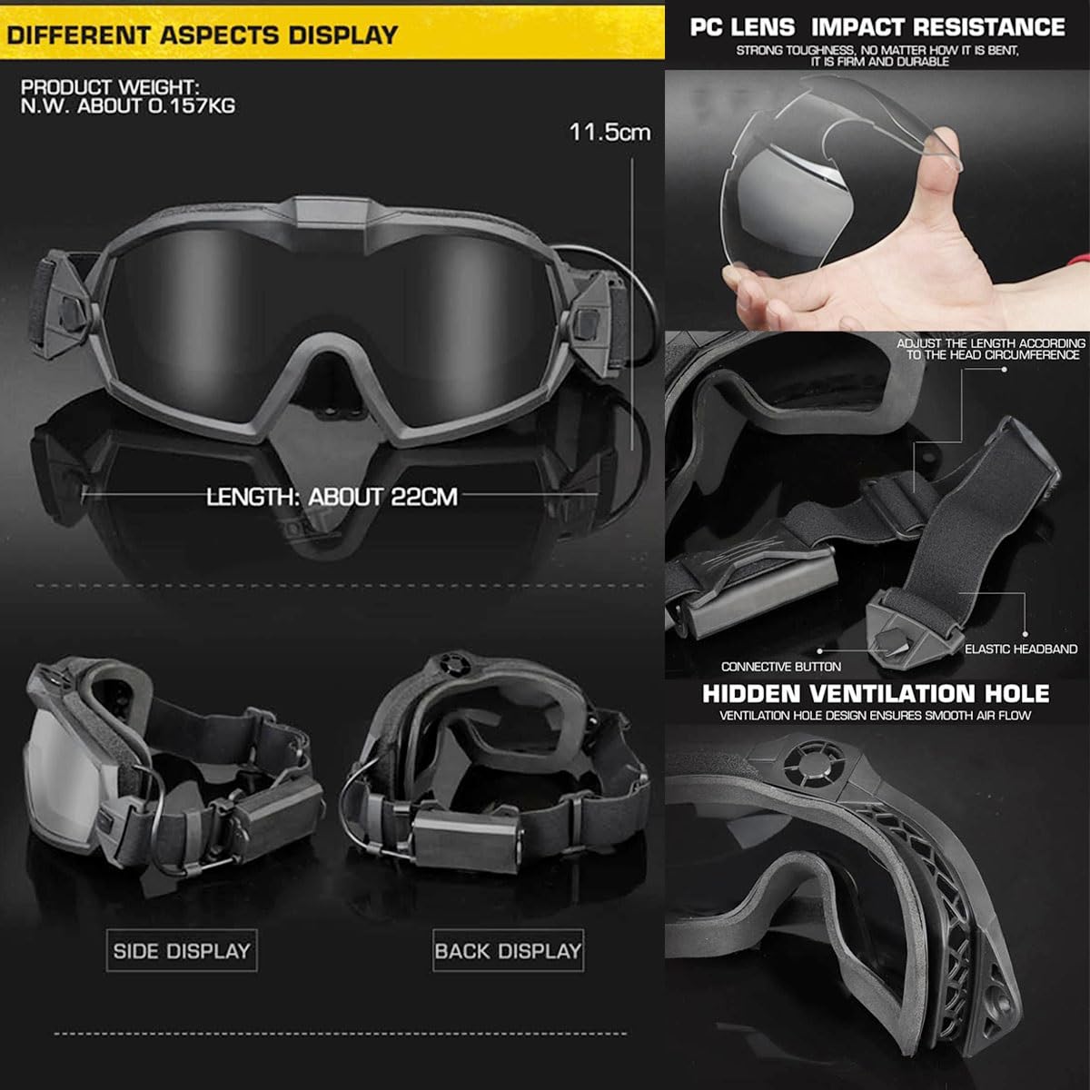 Gafas Tácticas Antivaho con Microventilador Y Lentes De PC Reemplazables